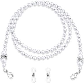 2pcs نظارات سلسلة اللؤلؤة النظارات البيضاء حزام حبل ، سلاسل شمسية أنيقة من أحواض العيون حاضرات حاضرة حول الرقبة للنساء