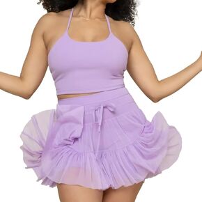 Women's High Waisted Lace Up Sports Skirt with Built-in Pocket Shorts, Suitable for Sports Running, Gym Training
