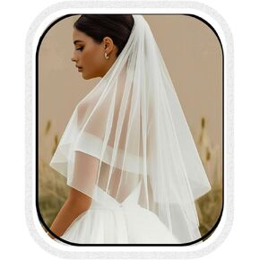 HEREAD Bride Wedding Veil 2 Tiers Waist Length Short Bridal Tulle Hair Accessoies with Comb and Cut Edge
