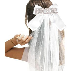 White Pearl Bride Veil, Cute Bow Shape Short Bridal Veil- Must Have Wedding & Bachelorette Party Accessories for Bride to Be