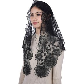 Bozidol Church Catholic Veils for Women, Triangle Floral Lace Mantilla Chapel Veil, Latin Mass Prayer Head Covering with Clip