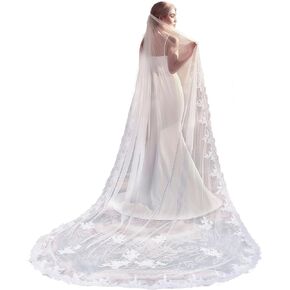 1 Tier Lace Floral Veils for Women Wedding Gorgeous Long Cathedral Wedding Veil for Brides Bridal Veils for Wedding