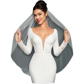 Pearl Fingertip Length Wedding Bridal Veil with Comb for Bride