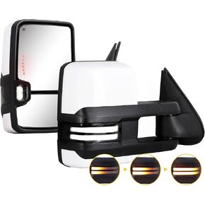Towing Mirrors Chrome Switchback Lights Compatible with 2003-2007 Chevy Silverado GMC Sierra Tow Mirrors with Turn Signal Running Lights Power Glass Backup Lamp Heated Pair