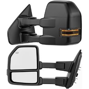 Smoked Power Heated Tow Mirrors Compatible with 2015 2016 2017 2018 2019 2020 Ford F150 F-150, Extended Trailer Towing Side Mirrors w/LED Turn Signal & Ambient Temp Sensor(for 2019+)