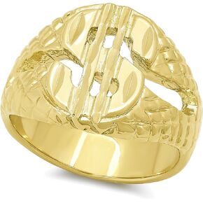 The Bling Factory Wide 17mm 14k Gold Plated Cash Money Dollar Sign Pinky Ring