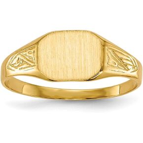 المجوهرات بواسطة Lux Monogram مبدئيًا مخصصًا مخصصًا مخصصًا مصقولًا للرجال أو النساء 14K الذهب الأصفر 7 × 8.5 مم مفتوح الظهر حلقة الفرقة