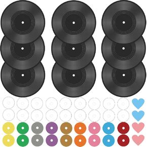 FACHPINT 9 PCS 12in vinyl records decor, blank vinyl records for indie hippie room decor, fake records for Music Party Studio Room Display Decor, blank records for wall aesthetic retro decor DIY