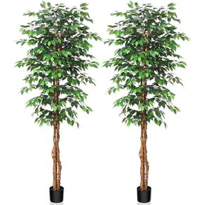 5ft Artificial Ficus Tree with Natural Wood Trunk, Silk Fake Ficus Tree in Plastic Nursery Pot, Faux Plant for Office Home, Indoor Outdoor Decor, 1 Pack