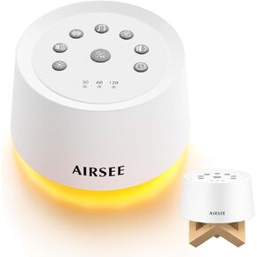 Airsee White Noise Sound Machine for Baby Adults, 31 Soothing Sounds 2000mAh Battery 4-Level Night Light Sound Machine, Timer & Memory Function 32 Volume Levels Sleep Machines for Home Office Travel