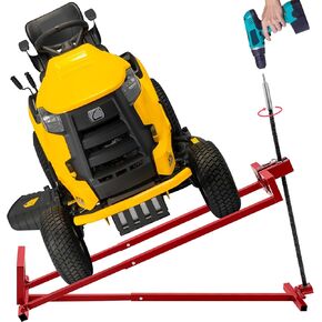 Lawn Mower Lift Jack, TUNTENDO Lifting Platform 882 Lbs Capacity Telescopic Maintenance Jack for Garden Tractors & Riding Lawn Mower with Manual Handle & Power Tool Extension Handle (Red)