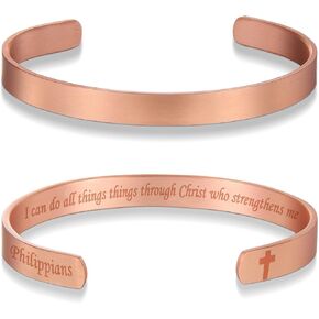 Magenergy Cross Copper Bracelet للرجال نساء محفورات اقتبس سوار الكفة الدينية