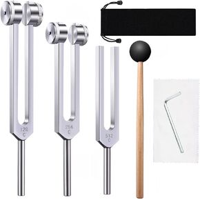 Tuning Forks for Healing Chakra Set 128Hz 256Hz 512Hz Weighted Tuning Fork 128 Hz Sound Therapy Solfeggio Tuning Fork Set Medical Meditation Tools Frequency Healing Devices
