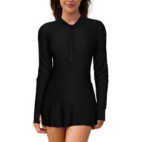 SHEKINI Women's Sun Protection Swimsuits Long Sleeve Zip Rash Guard UPF 50+ Bathing Suit Swimwear