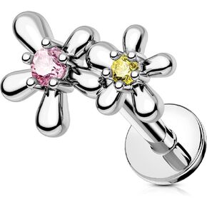 OUFER Cute Floral Cartilage Piercing, 16G Internally Threaded Flat Back Piercings Silver Helix Cartilage Tragus Piercing Jewelry