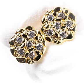 Circle 14K Yellow Gold Plated 925 Sterling Silver Round Retro 90's Hip Hop Ice Out Cz Hypoallergenic Solid Gold Nugget Stud Screw Back Post Earrings For Men