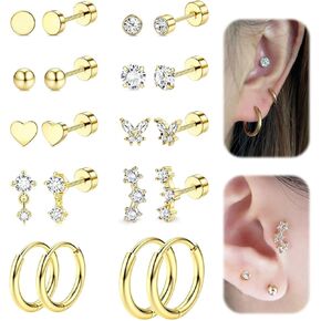 20g 10pairs أقراط الفولاذ الجراحية هيبويالجينيك لآذان حساسة لأقراط خلفية مسطحة للنساء رجال أقراط صغيرة مسطحة مسطحة غضروف الغضروف دايث Tragus Helix مقعد لثقب متعددة