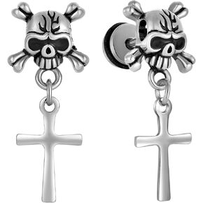 Skull Earrings for Men, Stainless Steel Vintage Gothic Stud Earrings Cross Star Lightning Punk Rock Jewelry Gifts for Men