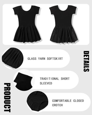 Ballet Leotards for Girls Ballet Dress for Toddler Dance Leotard Outfit with Short Sleeve, 2T-11Y in Saudi Arabia