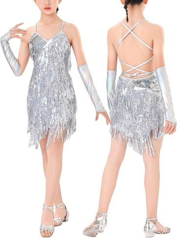 Happy Cherry Sequins Tassel Latin Dance Dress for Girls 1920s Flapper Cocktail Party Dresses Rumba Ballroom Costumes in Saudi Arabia