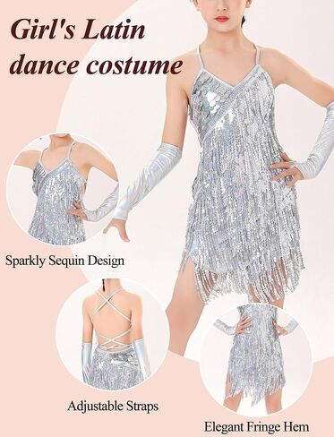 Happy Cherry Sequins Tassel Latin Dance Dress for Girls 1920s Flapper Cocktail Party Dresses Rumba Ballroom Costumes in Saudi Arabia