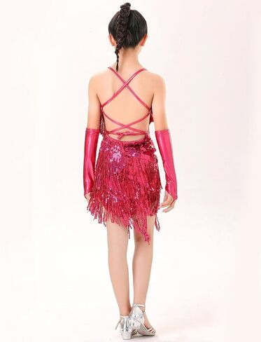 Happy Cherry Sequins Tassel Latin Dance Dress for Girls 1920s Flapper Cocktail Party Dresses Rumba Ballroom Costumes in Saudi Arabia