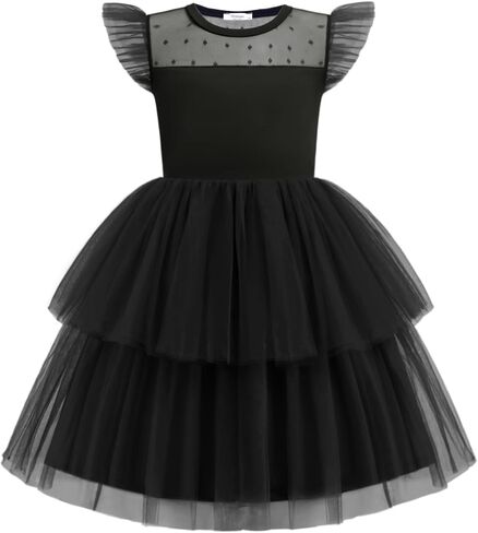 Arshiner Toddler Girls Tutu Sundress Ruffle Sleeve Double Fluffy Tiered Tulle Summer Dresses for Kids 2-8Y in Saudi Arabia