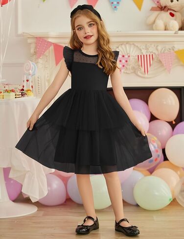 Arshiner Toddler Girls Tutu Sundress Ruffle Sleeve Double Fluffy Tiered Tulle Summer Dresses for Kids 2-8Y in Saudi Arabia