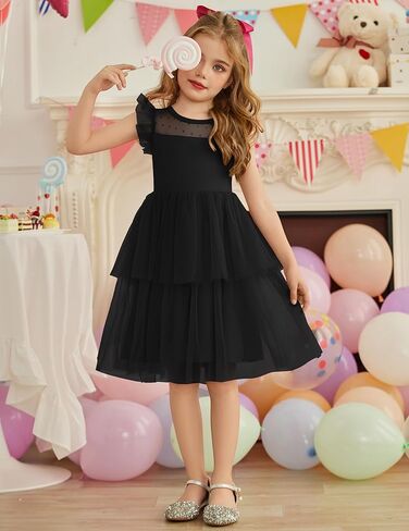 Arshiner Toddler Girls Tutu Sundress Ruffle Sleeve Double Fluffy Tiered Tulle Summer Dresses for Kids 2-8Y in Saudi Arabia