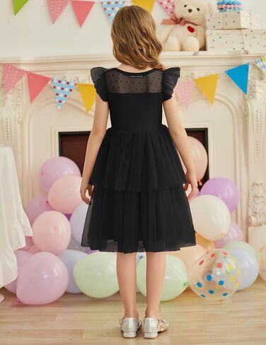 Arshiner Toddler Girls Tutu Sundress Ruffle Sleeve Double Fluffy Tiered Tulle Summer Dresses for Kids 2-8Y in Saudi Arabia