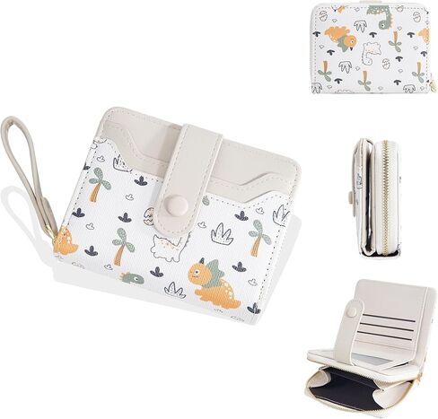 Belsmi Compact Small Leather Wallet, Dinosaur Print, For Women/Girls, Mini Bifold (Pink) in Kuwait