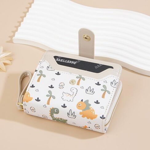 Belsmi Compact Small Leather Wallet, Dinosaur Print, For Women/Girls, Mini Bifold (Pink) in Kuwait