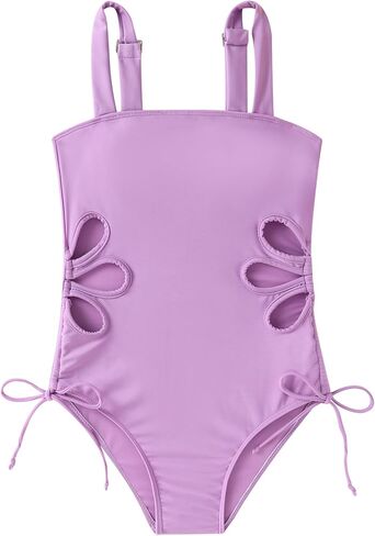 Girls Swimsuit One Piece Bathing Suit Adjustable Straps Solid Color Cut Out Butterfly Girls' Swimwear for 7-14Y in Kuwait
