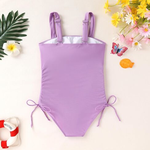 Girls Swimsuit One Piece Bathing Suit Adjustable Straps Solid Color Cut Out Butterfly Girls' Swimwear for 7-14Y in Kuwait