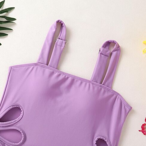 Girls Swimsuit One Piece Bathing Suit Adjustable Straps Solid Color Cut Out Butterfly Girls' Swimwear for 7-14Y in Kuwait