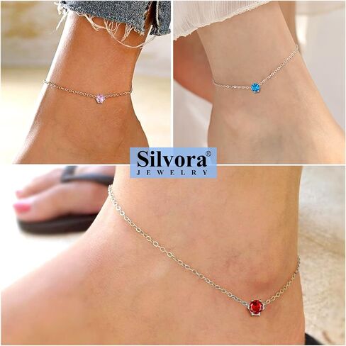 Silvora 925 sterling Silver Anklets للنساء ، طيور Round Roundstone Ankle Beach Anclet Summer ، 8.7-10.7 بوصة. in Saudi Arabia