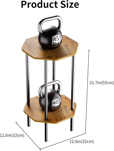 Side Table, Octagonal End Table for Small Spaces,Nightstand with 2 Storage Shelves,Small Table Stand for Bedroom, Living Room, Outdoor Balcony(Brown) in Saudi Arabia