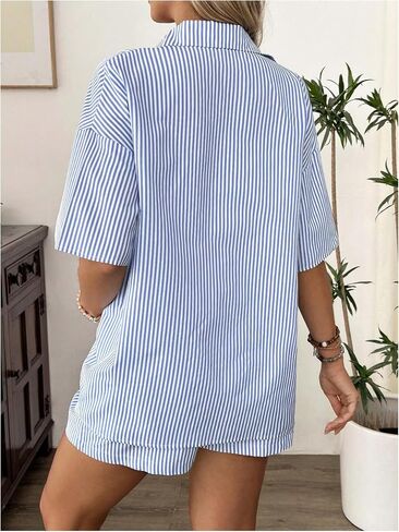 MakeMeChic Women's Maternity Outfits Striped Button Down Shirt and Shorts Pregnancy Set in Saudi Arabia