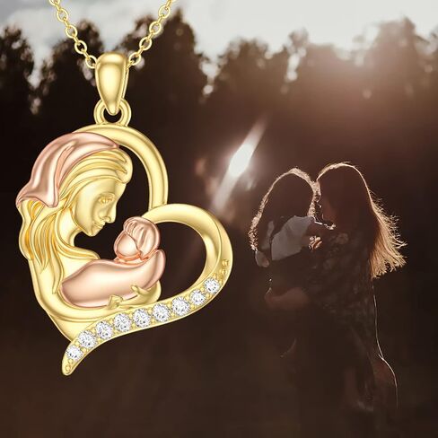 Mothers Day Gift for Mom,14K Real Gold Mom Heart Necklace for Women Wife Mom Grandma,Yellow Gold I Love You Mom Pendant Necklace Jewelry Gift for Mothers Day 16+1+1 inch in Saudi Arabia