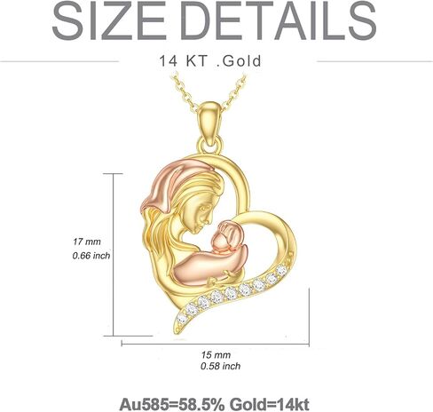 Mothers Day Gift for Mom,14K Real Gold Mom Heart Necklace for Women Wife Mom Grandma,Yellow Gold I Love You Mom Pendant Necklace Jewelry Gift for Mothers Day 16+1+1 inch in Saudi Arabia