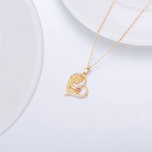 Mothers Day Gift for Mom,14K Real Gold Mom Heart Necklace for Women Wife Mom Grandma,Yellow Gold I Love You Mom Pendant Necklace Jewelry Gift for Mothers Day 16+1+1 inch in Saudi Arabia