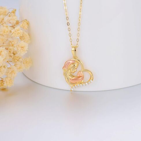 Mothers Day Gift for Mom,14K Real Gold Mom Heart Necklace for Women Wife Mom Grandma,Yellow Gold I Love You Mom Pendant Necklace Jewelry Gift for Mothers Day 16+1+1 inch in Saudi Arabia