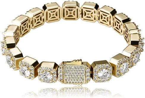 18K White Gold Moissanite Baguette Tennis Bracelet，10mm Geometric Design，8 Inch Fashion Jewelry Gift for All in Kuwait
