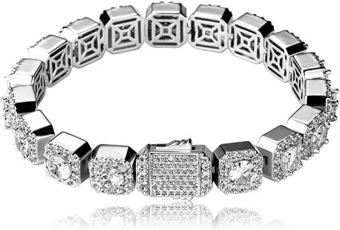 18K White Gold Moissanite Baguette Tennis Bracelet，10mm Geometric Design，8 Inch Fashion Jewelry Gift for All in Kuwait