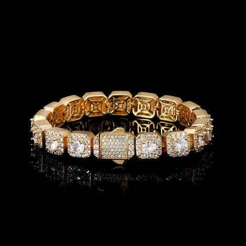 18K White Gold Moissanite Baguette Tennis Bracelet，10mm Geometric Design，8 Inch Fashion Jewelry Gift for All in Kuwait