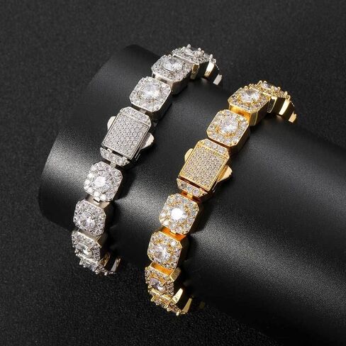 18K White Gold Moissanite Baguette Tennis Bracelet，10mm Geometric Design，8 Inch Fashion Jewelry Gift for All in Kuwait