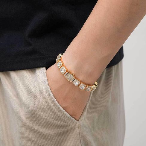 18K White Gold Moissanite Baguette Tennis Bracelet，10mm Geometric Design，8 Inch Fashion Jewelry Gift for All in Kuwait