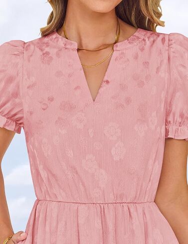 Zesica Womens 2025 Summer Puff Short Sleeve Midi Dress Floral V الرقبة مزخرفة in Kuwait