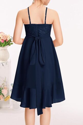 MITILLY Girls Lace Flower Ruffle Dress Chiffon Halter A Line High Low Flowy Junior Bridesmaid Dresses for Wedding Party in Saudi Arabia