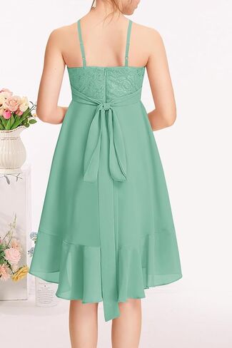 MITILLY Girls Lace Flower Ruffle Dress Chiffon Halter A Line High Low Flowy Junior Bridesmaid Dresses for Wedding Party in Saudi Arabia